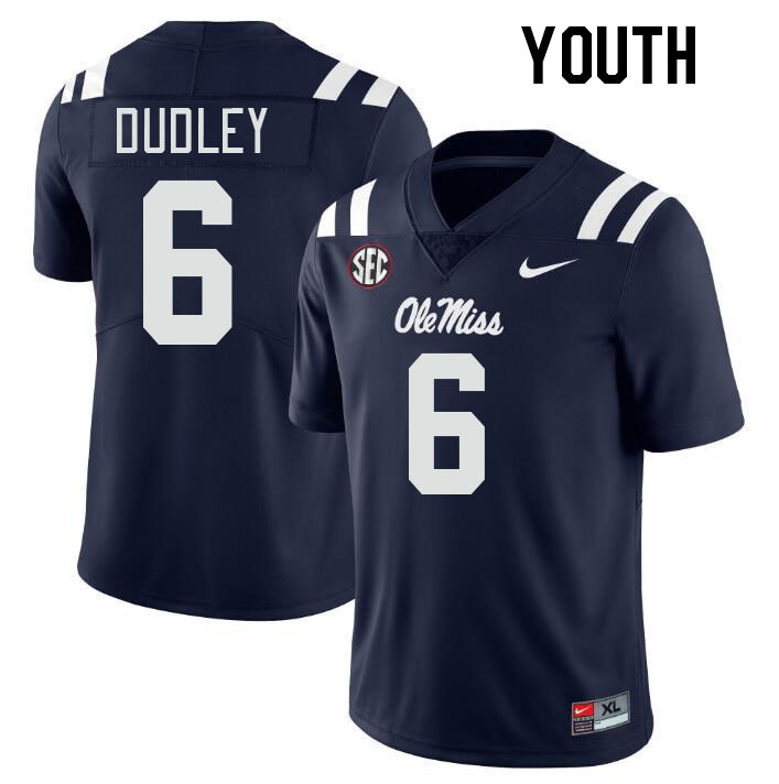 Youth #6 TJ Dudley Ole Miss Rebels College Football Jerseys Stitched-Navy